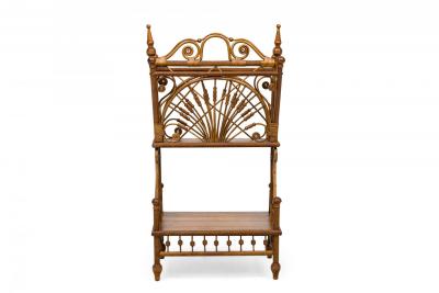 American Victorian Wicker and Wood 2 Tiered Decorative Magazine Stand