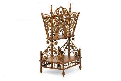 American Victorian Wicker and Wood 2 Tiered Decorative Magazine Stand