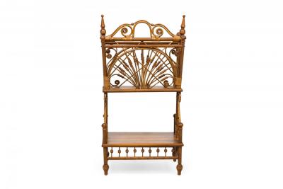 American Victorian Wicker and Wood 2 Tiered Decorative Magazine Stand