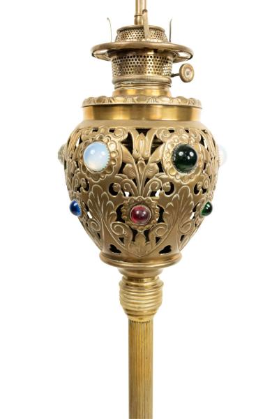 American Victorian Zoomorphic Brass Jeweled Floor Lamp