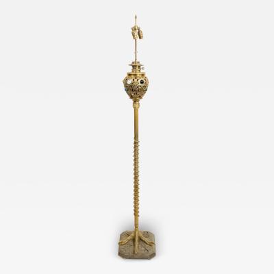 American Victorian Zoomorphic Brass Jeweled Floor Lamp