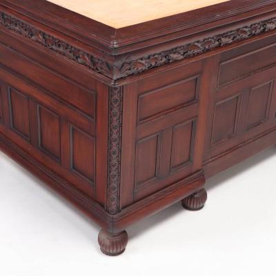 American Victorian carved mahogany three part pedestal writing desk C 1880 