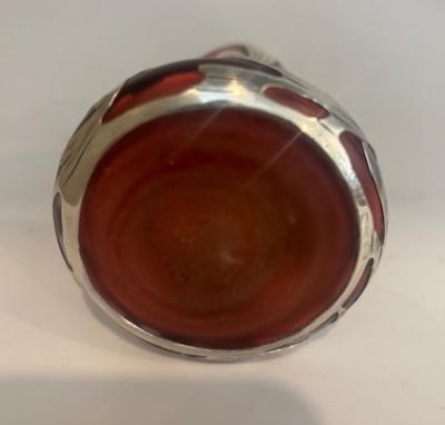 American Victorian cranberry glass and silver overlay bud vase