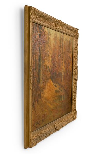 American Victorian landscape painting of a fall forest scene