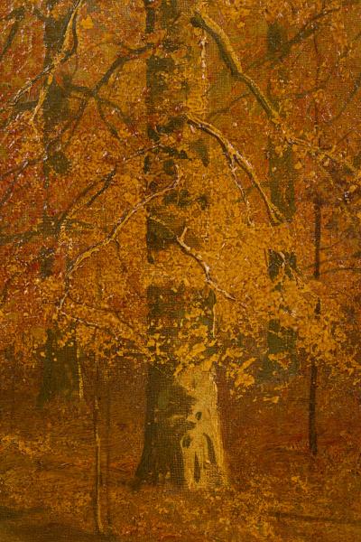 American Victorian landscape painting of a fall forest scene