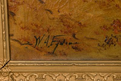 American Victorian landscape painting of a fall forest scene
