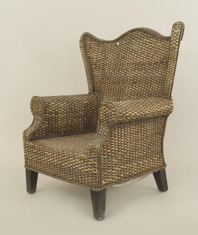 American Wicker 20th Cent Overscale Natural Rattan Wing Chair