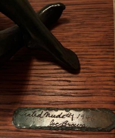 American bronze figure on wood base Seated Nude 4 by Joe Brown 1946