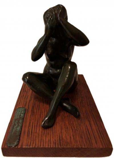American bronze figure on wood base Seated Nude 4 by Joe Brown 1946