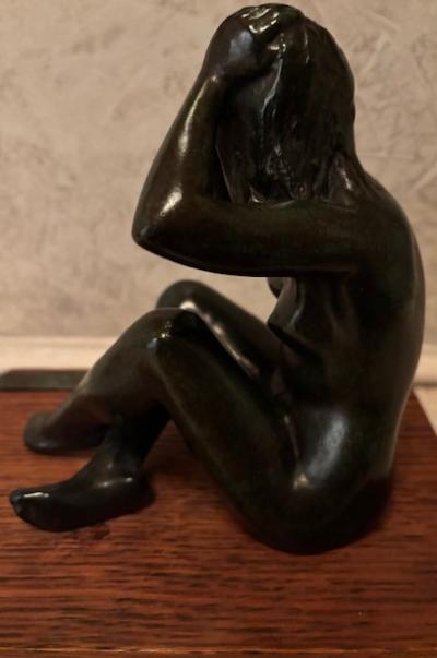 American bronze figure on wood base Seated Nude 4 by Joe Brown 1946