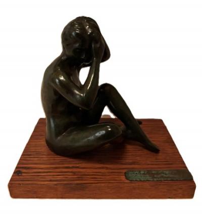 American bronze figure on wood base Seated Nude 4 by Joe Brown 1946