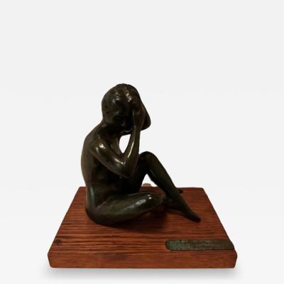 American bronze figure on wood base Seated Nude 4 by Joe Brown 1946