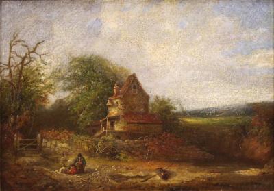American painting countryside landscape signed and dated 1854