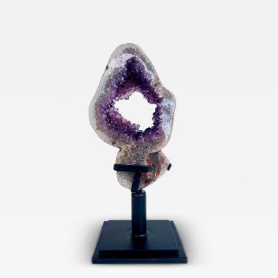 Amethyst Crystal Geode Uruguay Weighing 23 lbs on Custom Made Spinning Stand