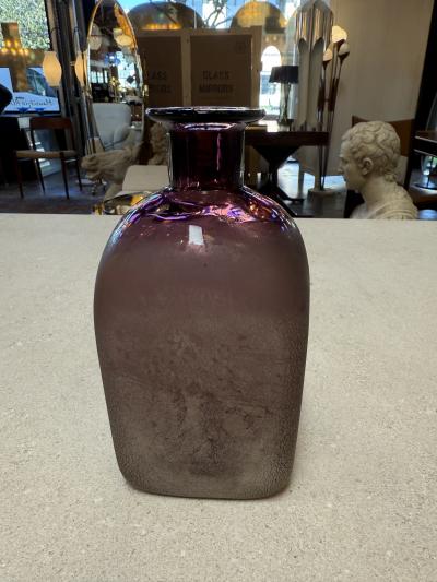 Amethyst Glass Vase with Frosted Craquelure Body 1970s