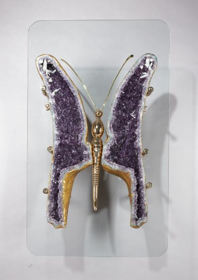 Amethyst and 22K Gold Leaf Butterfly Coffee Table