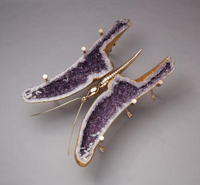 Amethyst and 22K Gold Leaf Butterfly Coffee Table