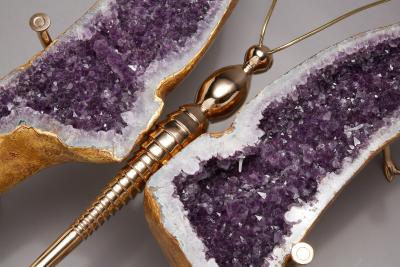Amethyst and 22K Gold Leaf Butterfly Coffee Table