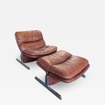 Ammannati Vitelli 1970s Sleek Leather Lounge Chair Ottoman Tittina Ammannati Vitelli ITALY