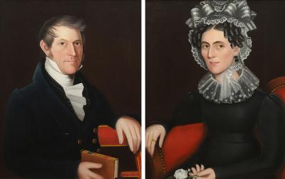 Ammi Phillips A Pair of Portraits Samuel Callender and Sarah Jane Howell