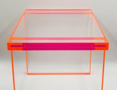 Amparo Calderon Tapia Fluorescent Pink Clear Lucite Bench by Amparo Calderon Tapia