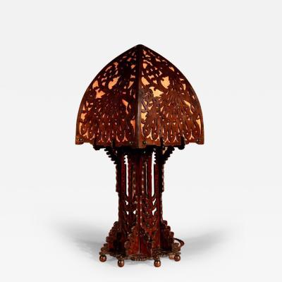 Amsterdam School A Very Impressive And Stylish Fretwork Wooden Table Lamp