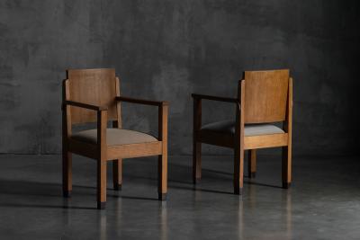 Amsterdam School Art Deco Oak Armchairs Netherlands 1920s