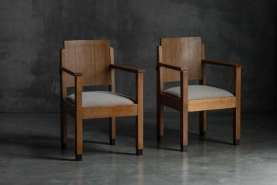 Amsterdam School Art Deco Oak Armchairs Netherlands 1920s