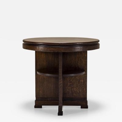 Amsterdam School Round Side Table in Dark Oak The Netherlands 1930s