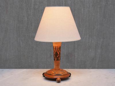 Amsterdam School Table Lamp with Carved Foliate Decoration Netherlands 1920s