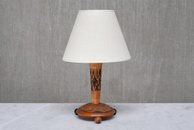 Amsterdam School Table Lamp with Carved Foliate Decoration Netherlands 1920s