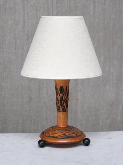 Amsterdam School Table Lamp with Carved Foliate Decoration Netherlands 1920s
