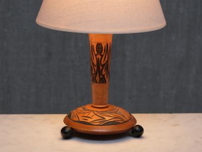 Amsterdam School Table Lamp with Carved Foliate Decoration Netherlands 1920s