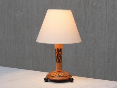 Amsterdam School Table Lamp with Carved Foliate Decoration Netherlands 1920s