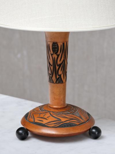 Amsterdam School Table Lamp with Carved Foliate Decoration Netherlands 1920s