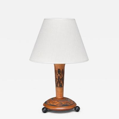 Amsterdam School Table Lamp with Carved Foliate Decoration Netherlands 1920s