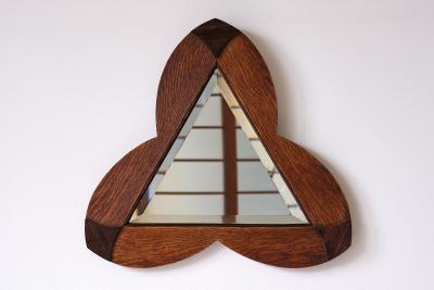 Amsterdam School Trefoil Mirror in Oak and Ebony Macassar Netherlands 1930s