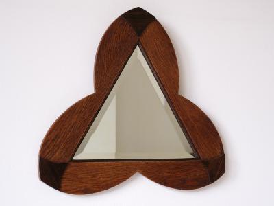 Amsterdam School Trefoil Mirror in Oak and Ebony Macassar Netherlands 1930s