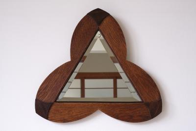 Amsterdam School Trefoil Mirror in Oak and Ebony Macassar Netherlands 1930s