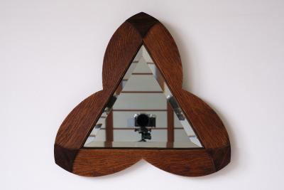 Amsterdam School Trefoil Mirror in Oak and Ebony Macassar Netherlands 1930s