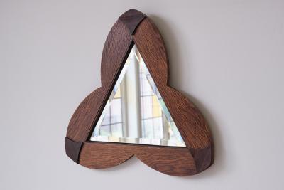 Amsterdam School Trefoil Mirror in Oak and Ebony Macassar Netherlands 1930s