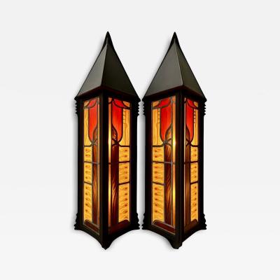 Amsterdam School of Design Pair of Restored Stained Glass Sconces Holland
