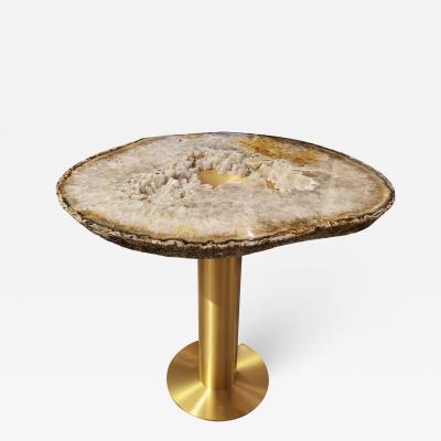Amy Zook Moonscape II White Gray and Rust Agate Table on Custom Satin Brass Base