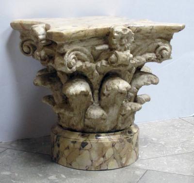 An American Painted Plaster Corinthian Capital with Faux Marble Base and Top