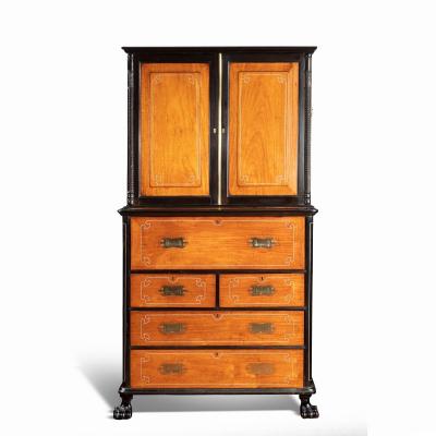 An Anglo Chinese camphor and ebony campaign secretaire bookcase