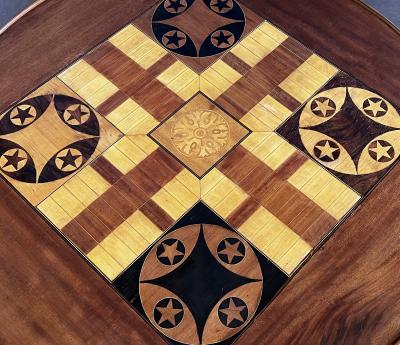 An Anglo Indian Circular Inlaid Game Table with Hinged Flip Top