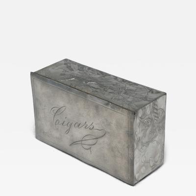An Art Nouveau Continental Pewter Cigar Box W Cedar Lining Decor of Pheasant