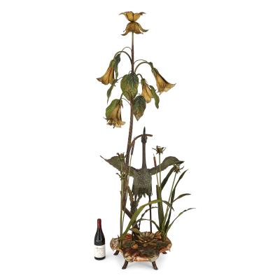 An Art Nouveau Japonisme Bronze Heron Floor Lamp