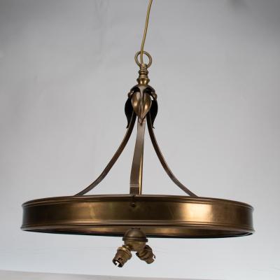 An Arts Craft Ceiling Light with Stylized Petals a Circular Brass Ring