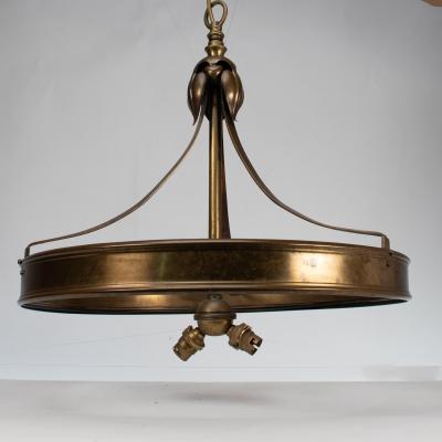An Arts Craft Ceiling Light with Stylized Petals a Circular Brass Ring